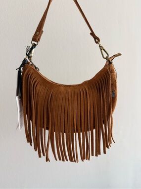 MARLON made in italy suede shoulder bag with top fringe